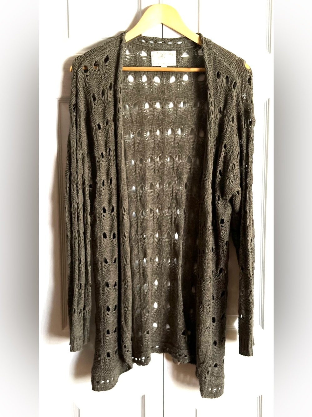 ✨ DEBBIE MORGAN Olive Green Open-Knit Cardigan Sweater ✨